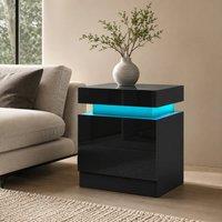 STILVORA Bedside Table with LED & 2 Drawers in Black