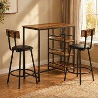 STILVORA Rustic Brown Dining Set with Shelves & Faux Leather Chairs in Dark Brown