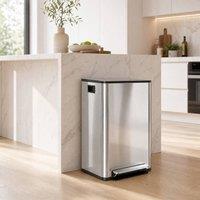 STILVORA 40L Dual Compartment Kitchen Pedal Bin with Soft-Close Lid in Silver