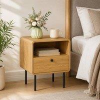 STILVORA Bedside Table with Drawer & Open Shelf in Light Oak
