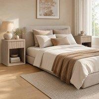 STILVORA Set of 2 Bedside Tables with Drawer & Open Shelf in Grey