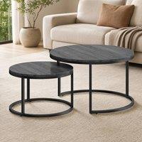 STILVORA Set of 2 Nesting Coffee Tables with Steel Frame in Black