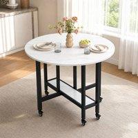 STILVORA Folding Dining Table with Storage & Lockable Wheels in White