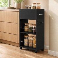 STILVORA Storage Trolley with Drawer & Shelves - Black