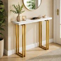 STILVORA Console Table with Marble-Effect Top & Gold Frame in White