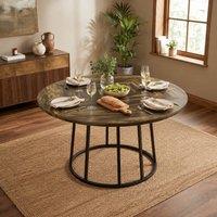 STILVORA Rustic Brown Dining Table for 4-6 with Metal Base in Dark Brown