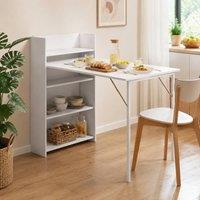 STILVORA Folding Dining Table with Shelves & White Steel Frame