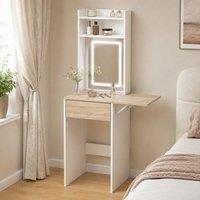 STILVORA Dressing Table with LED Mirror, Shelves & Drawer in White