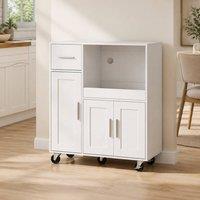 STILVORA Kitchen Trolley with Sliding Tray & Cupboards in White