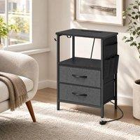 STILVORA Bedside Table with Charging Station, Black