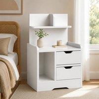 STILVORA Bedside Table with 2 Drawers & Shelves in White