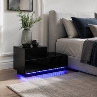 STILVORA Black Bedside Table with 2 Drawers & USB LED