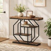STILVORA Console Table with 4 Shelves Rustic Brown in Dark Brown