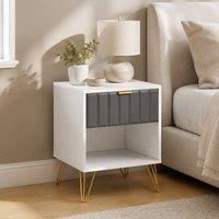 STILVORA Bedside Table with Drawer & Open Compartment, White