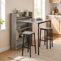 STILVORA Folding Dining Table with Storage & Shelves in Grey