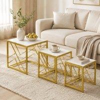STILVORA Set of 3 Nesting Tables with Metal Frame, White Finish