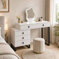 STILVORA Dressing Table with LED Mirror & 5 Drawers in White