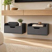 STILVORA Floating Bedside Tables Set of 2 with Drawer in Black