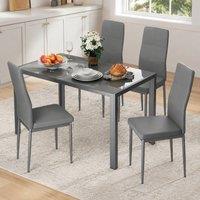 STILVORA 5-Piece Dining Set with Glass Tabletop & Faux Leather Chairs in Grey