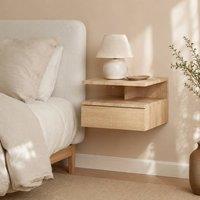 STILVORA Set of 2 Floating Bedside Tables with Drawer & Shelf in Light Oak