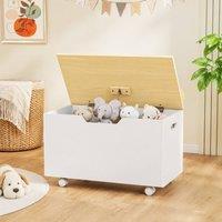 STILVORA Toy Box with Lid & Wheels in White