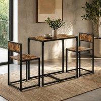 STILVORA Table & 2 Stools Set with Steel Frame Rustic Brown in Dark Brown