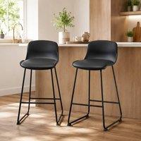 STILVORA Set of 2 Bar Stools with PU Seat & Metal Frame in Black
