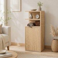 STILVORA Bedside Table Set of 2 with Open Cubbies & Door Oak in Light Oak