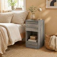 STILVORA Set of 2 Grey Bedside Tables with Drawer & Shelf