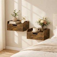 STILVORA Set of 2 Wall Mounted Bedside Tables with Drawer in Dark Brown