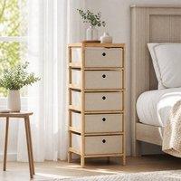 STILVORA 5 Drawer Chest of Drawers with Bamboo Frame in Cream