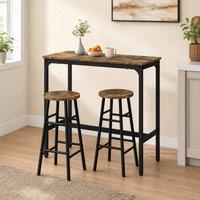 STILVORA 3 Piece Dining Set with Steel Frame & Engineered Wood in Dark Brown
