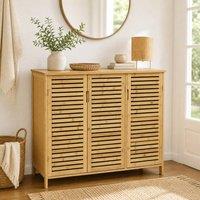 STILVORA Shoe Cabinet with 4-Tier Storage & Louvre Doors in Natural
