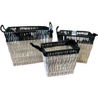 Four Candle Set of 3 White & Blue Wicker Storage Baskets