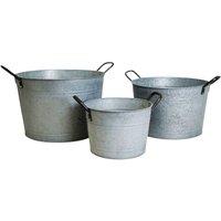 Four Candle Set of 3 Vintage Galvanised Zinc Tub Buckets with Handles in Grey