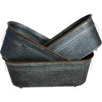 Four Candle Set of 3 Galvanised Oval Metal Trough Planters Rustic Zinc in Grey