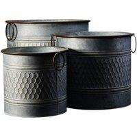 Four Candle Set of 3 Honeycomb Zinc Planters in Grey