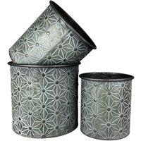 Four Candle Set of 3 Embossed Daisy Metal Planters in Grey