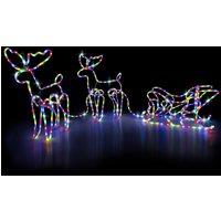Christow Reindeer Sleigh Rope Light Outdoor Christmas Decoration 3D LED Xmas Silhouette