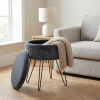 GAVENO CAVAILIA Ikat Faux Fur Storage Hairpin Stool in Charcoal