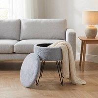 GAVENO CAVAILIA Ikat Faux Fur Storage Hairpin Stool in Grey