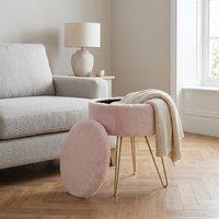 GAVENO CAVAILIA Ikat Faux Fur Storage Hairpin Stool in Pink