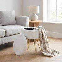 GAVENO CAVAILIA Ikat Faux Fur Storage Hairpin Stool in Cream