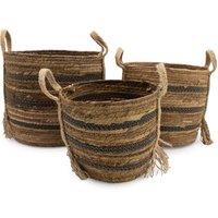 Serenityy Set of 3 Woven Banana Leaf & Seagrass Baskets - Natural Browns in Brown | Size: 3 Pack