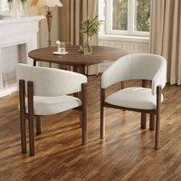 Matteo Walnut Wood Grain & Linen Upholstered Dining Chairs with Armrests