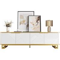 Matteo Modern Geometric White & Gold TV Cabinet with 4 Doors