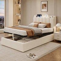 Matteo 3FT Single Ottoman Bed Frame - Velvet, USB, Reading Light, Storage in Beige