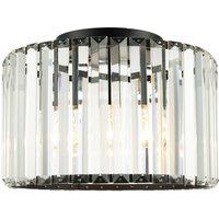 Happy Homewares Modern Chic Matte Black & Clear Crystal Glass Flush Ceiling Light Fitting