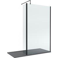 Balterley 8mm Glass Wetroom Screen, Return Matt Black & Grey Tray 1700 x 800mm