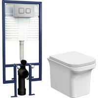 Balterley Faron Soft Square Wall Hung Toilet & Cistern with Plate, 390mm in White